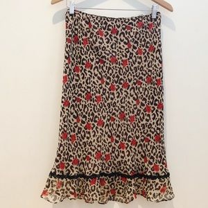 VINTAGE ANTHROPOLOGIE SILK Leopard/Rose Skirt M